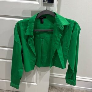 Green Blazer Structured Cropped Jacket
